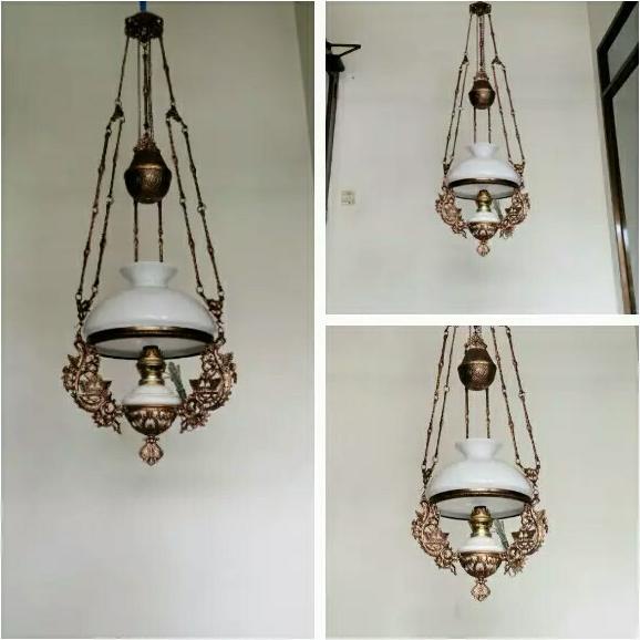 Lampu Gantung Kerek Batawi Jawa Antik Kuno Ring Diameter Kaca R 28 Cm