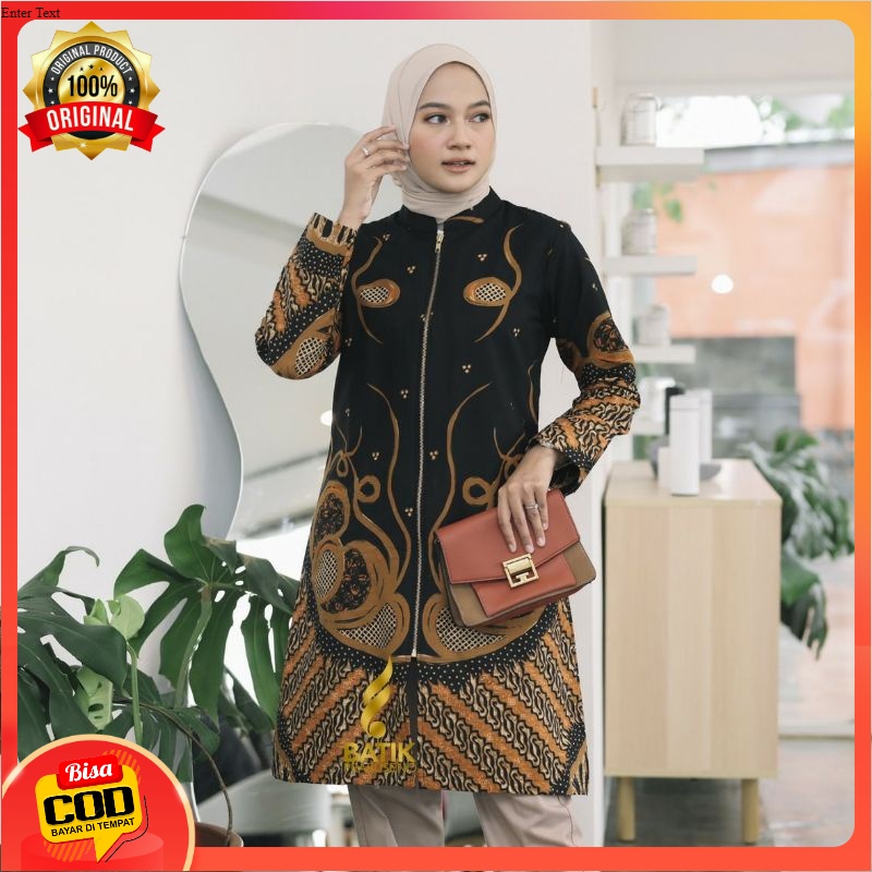 TUNIK MOTIF PEVITA ATASAN BATIK WANITA LENGAN PANJANG KATUN PRINTING BATIK PRABUSENO ORIGINAL BATIK 