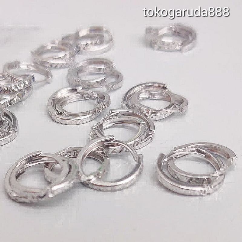 Gold, putih. Anting bulat anak dan dewasa emas asli kadar 700 70% 16k kerabu giwang ukir jepit gipsy kilat UBS 1 gr