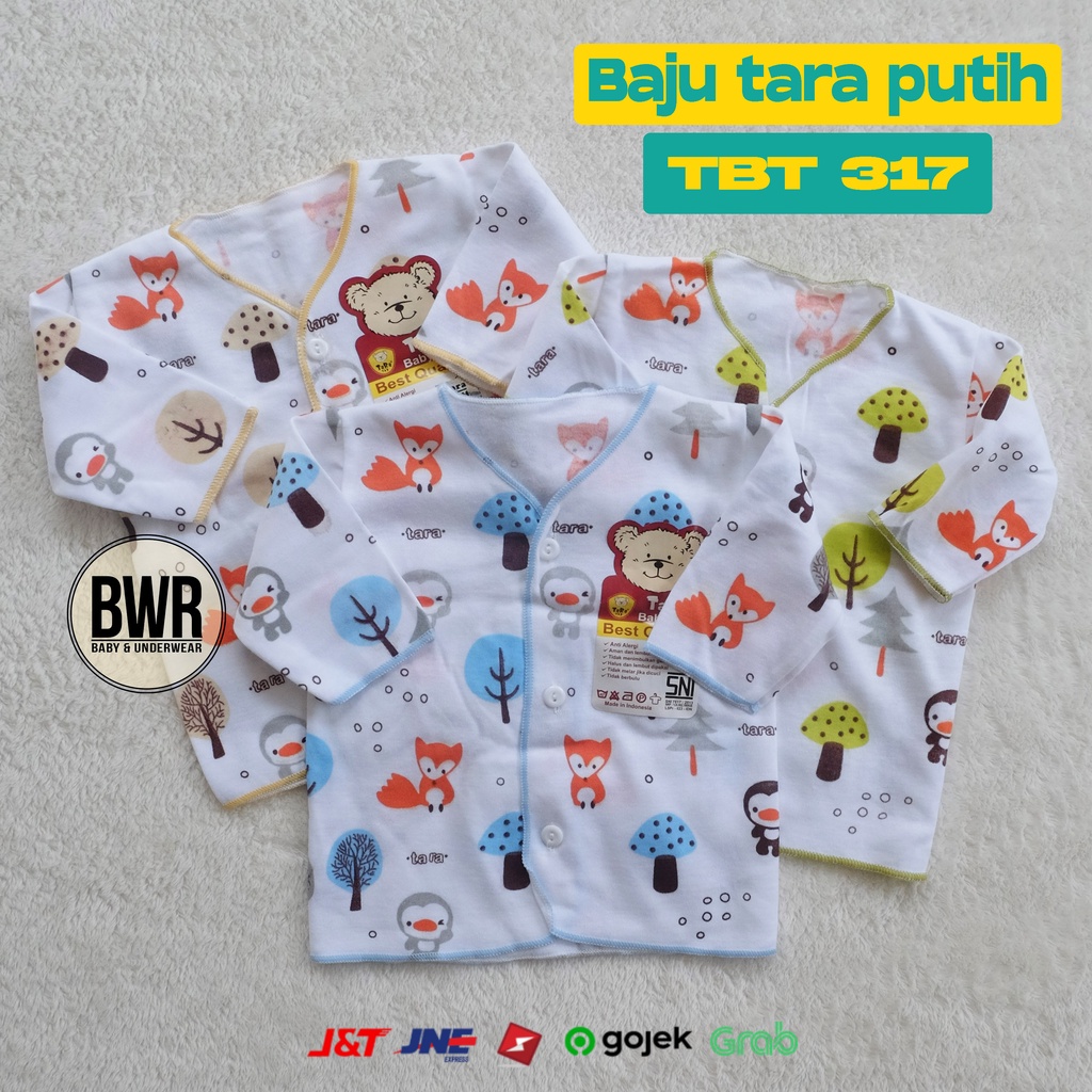 [ 6pc ] Baju Tara Putih PANJANG / Motif Random Baju Bayi Newborn Kancing - Bwr