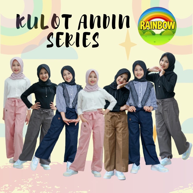 Celana Kulot Andin Rainbow Anak Perempuan - Celana Panjang Longgar Muslimah Size 26 28 30
