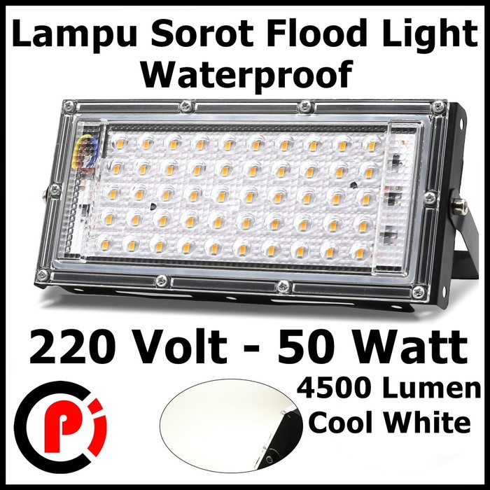 Lampu Sorot Flood Light Waterproof 4500 Lumens 50W Cahaya Putih 6500K