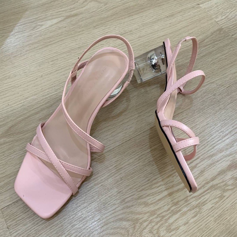 [7.7 Boombastis Sale⚡] - SEPATU SHOES WANITA CKS112 ASYMMETRIC STRAP LUCITE HEEL SANDAL  PREMIUM IMPORT