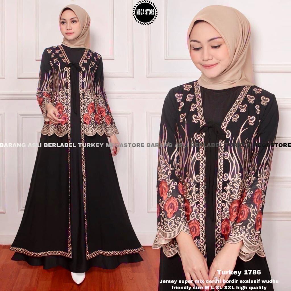 Turkey Abaya Original Asli megastore Model 1786 Gamis Jumbo kekinian Inner Outer Ceruti Jersey Premi