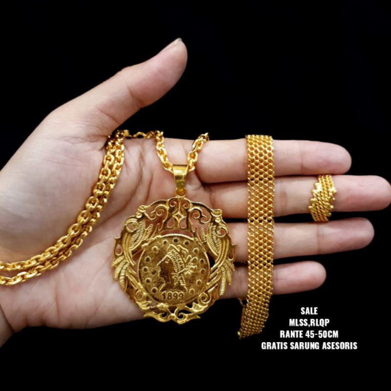 Set koin /rupiah  replika mas london(24k) high quality,awet,tahan lama,kalung,gelang,cincin(bca deskripsi)Grts Box