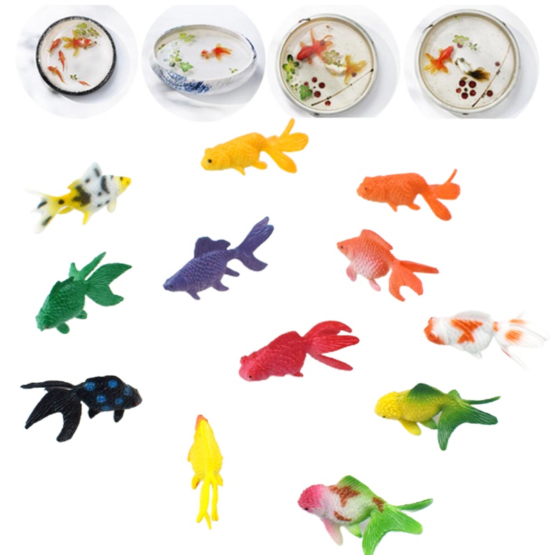 SIY  12 Pcs/Set Soft PVC Goldfishes Models Epoxy Filling Material Crystal Ocean Resin 3D Mini Fish Modeling Filler