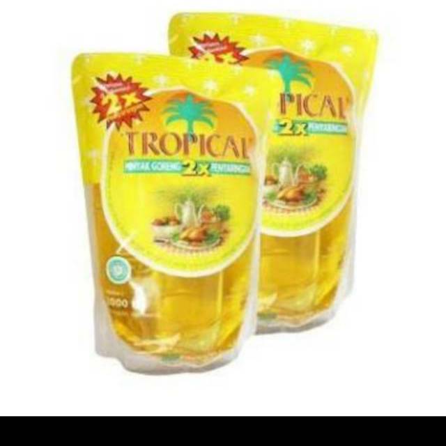 

Minyak goreng bermerek tropical 2x penyaringan.