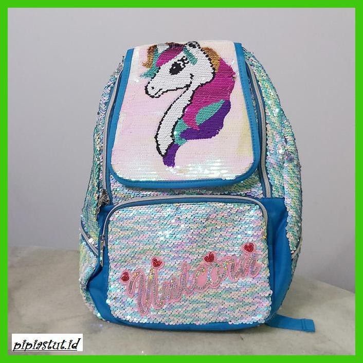 taslesnar- tas ransel anak perempuan sd sequin usap ubah warna kuda unicorn - biru -taslesnaranak.