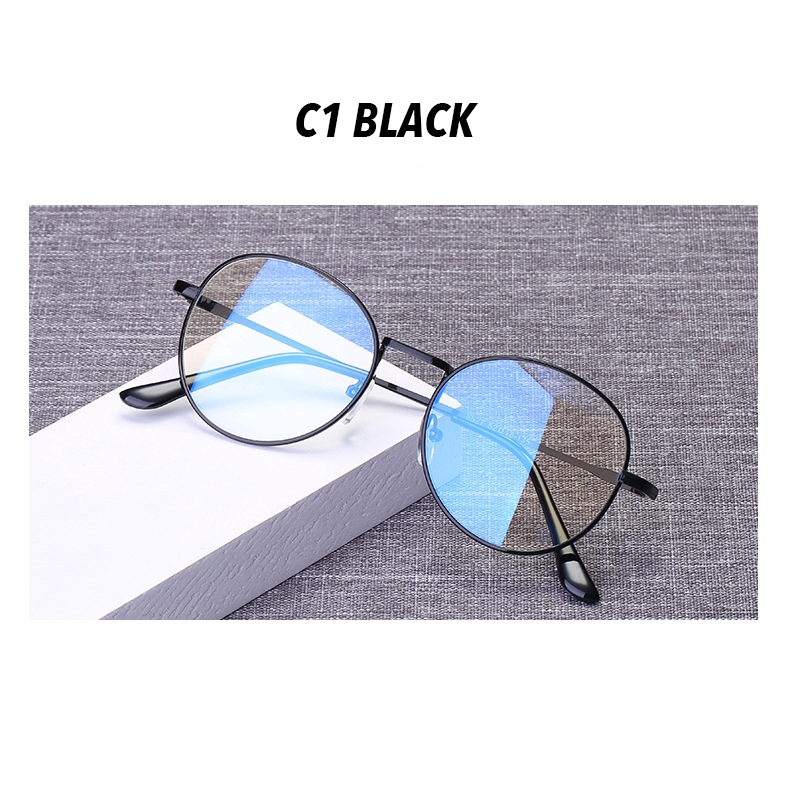 (YUZHU) Bayar di Tempat Korean Style Retro Bundar Besi Frame Kacamata Anti Blue Goggles Eyeglasses