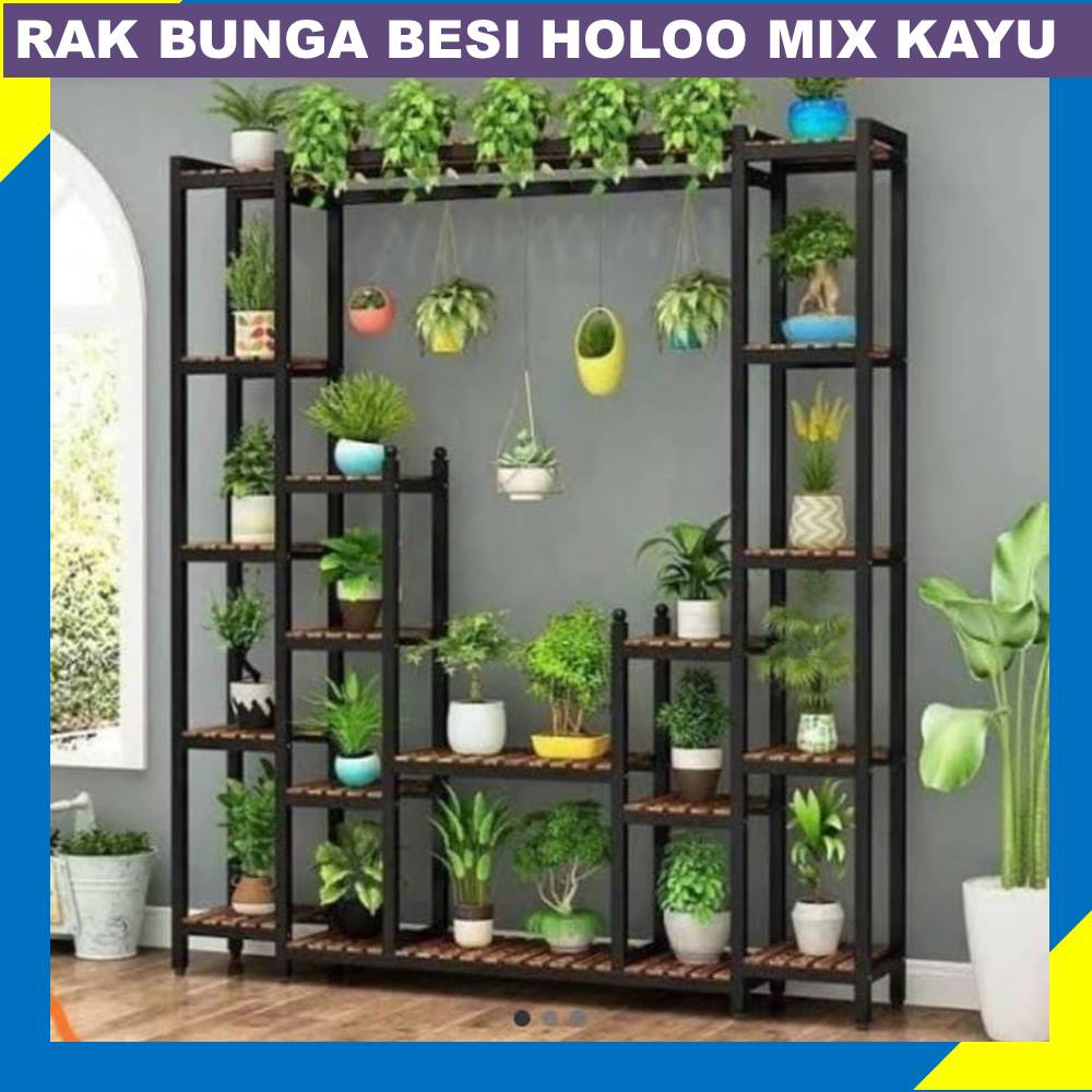 Rak Bunga Besi Susun 6 Minimalis Tanaman Hias Aglonema Bertingkat 30 Dudukan Kotak Bulat Bahan Hollo Holo Tebal 2x2 Mm Tinggi 150 Lebar 25 Panjang 100 cm Hitam Putih Tembaga Gold Emas Standing Pot Anggrek Flower Rack Iron Model Mix Kayu