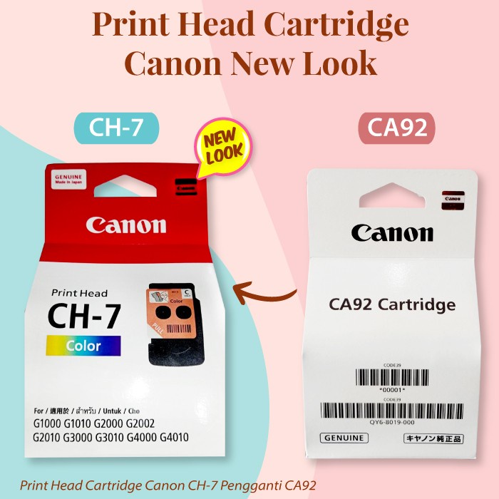 Print Head Cartridge CH-7 CH7 Color CA92 CA-91 BH-7 BH7 CA91 CA-92 Printer Canon G1000 G2000 G3000 G4000 G1010  G2010  G3010 G4010 Black Color Hitam Warna Original Ori Resmi