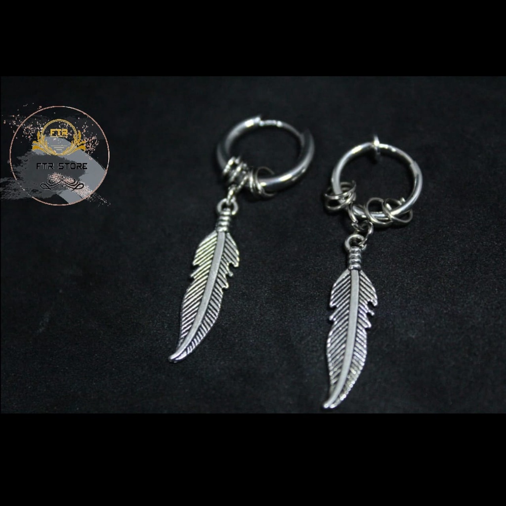 Anting hoop bulu model gantungan fashion Korea