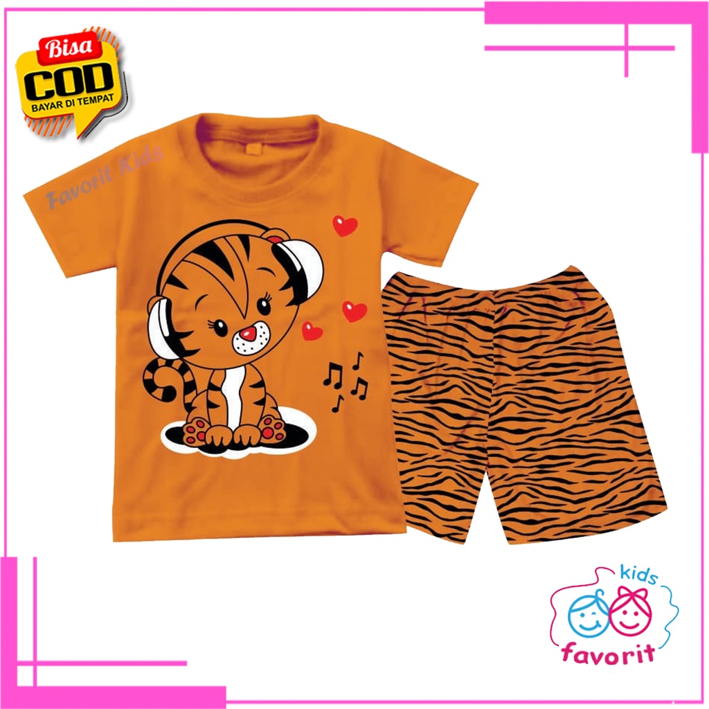 Favorit kids Baju tidur anak perempuan lengan pendek celana pendek harimau kartun