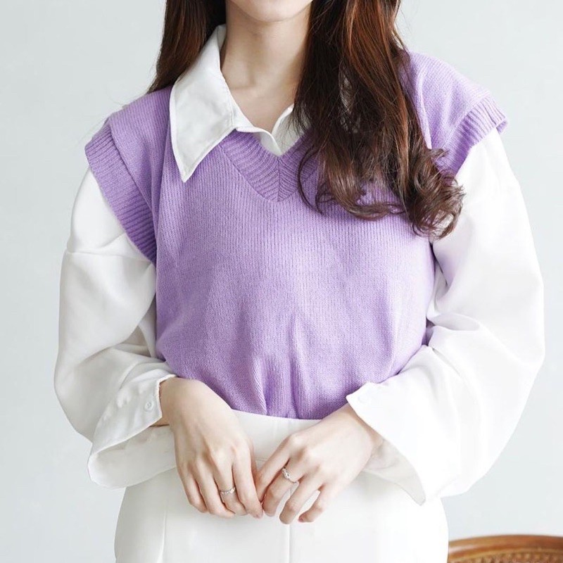 Vest Knit Rompi Rajut Premium Basic Lilac Ungu