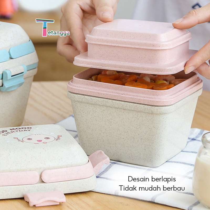 Lunch Box Set Disegel Kotak Makan Bekal Free Sendok Material Microwavable Anti Tumpah-Bpa free