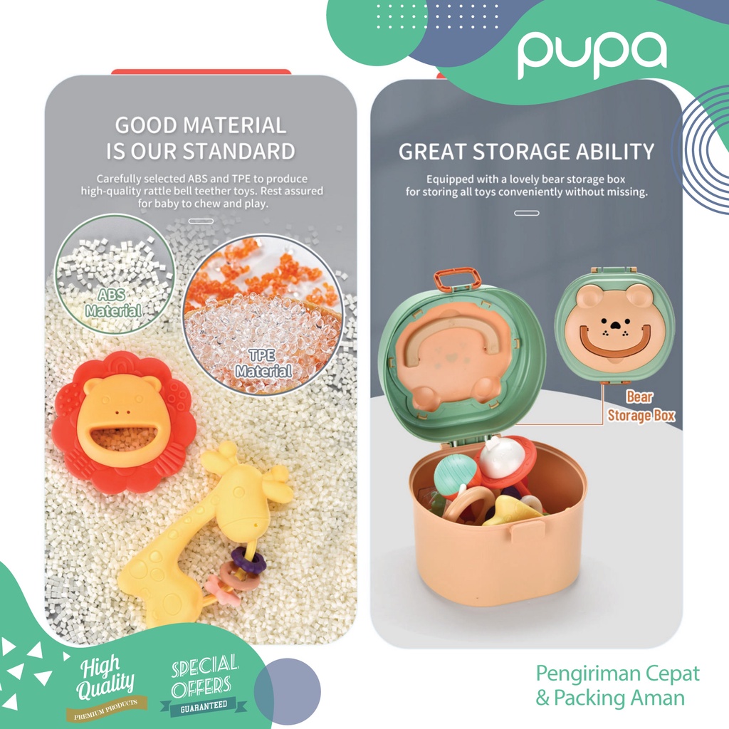 Set Mainan Bayi - Gigitan Bayi - Baby Toy Rattle Teether Toys Box PUPA