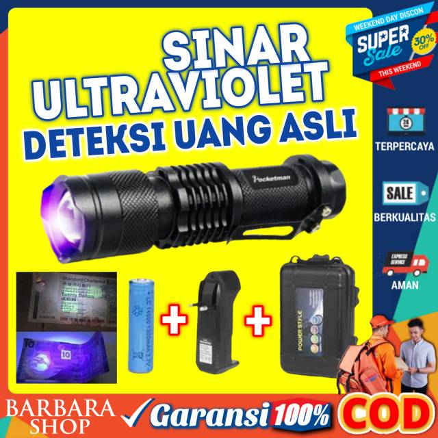 Senter Sinar Ultraviolet UV Alat Mendeteksi Cek Uang Asli Palsu / Senter LED cree Q5 395 Ultraviolet