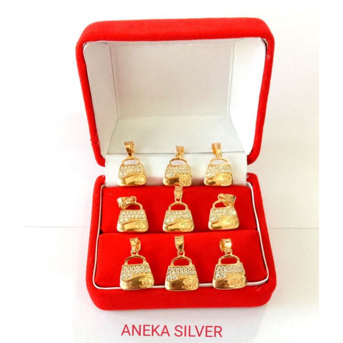 Liontin Tas Chanel Mata2, Perak 925, Sepuh Emas Kuning