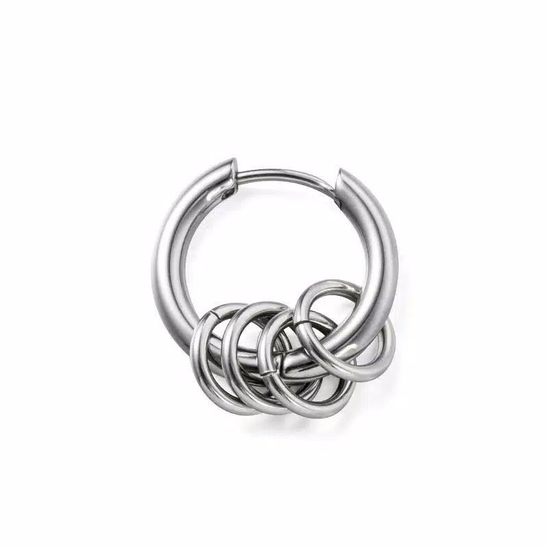 IP-R Anting Hoop Multi Ring Mewah untuk Pria / anting Hoop tindik dan jepit TITANIUM