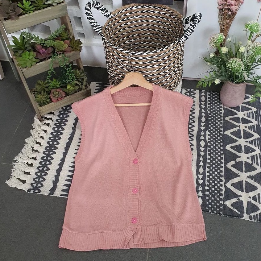 Rompi Rajut  Wanita Button Vest Korean Style Terbaru