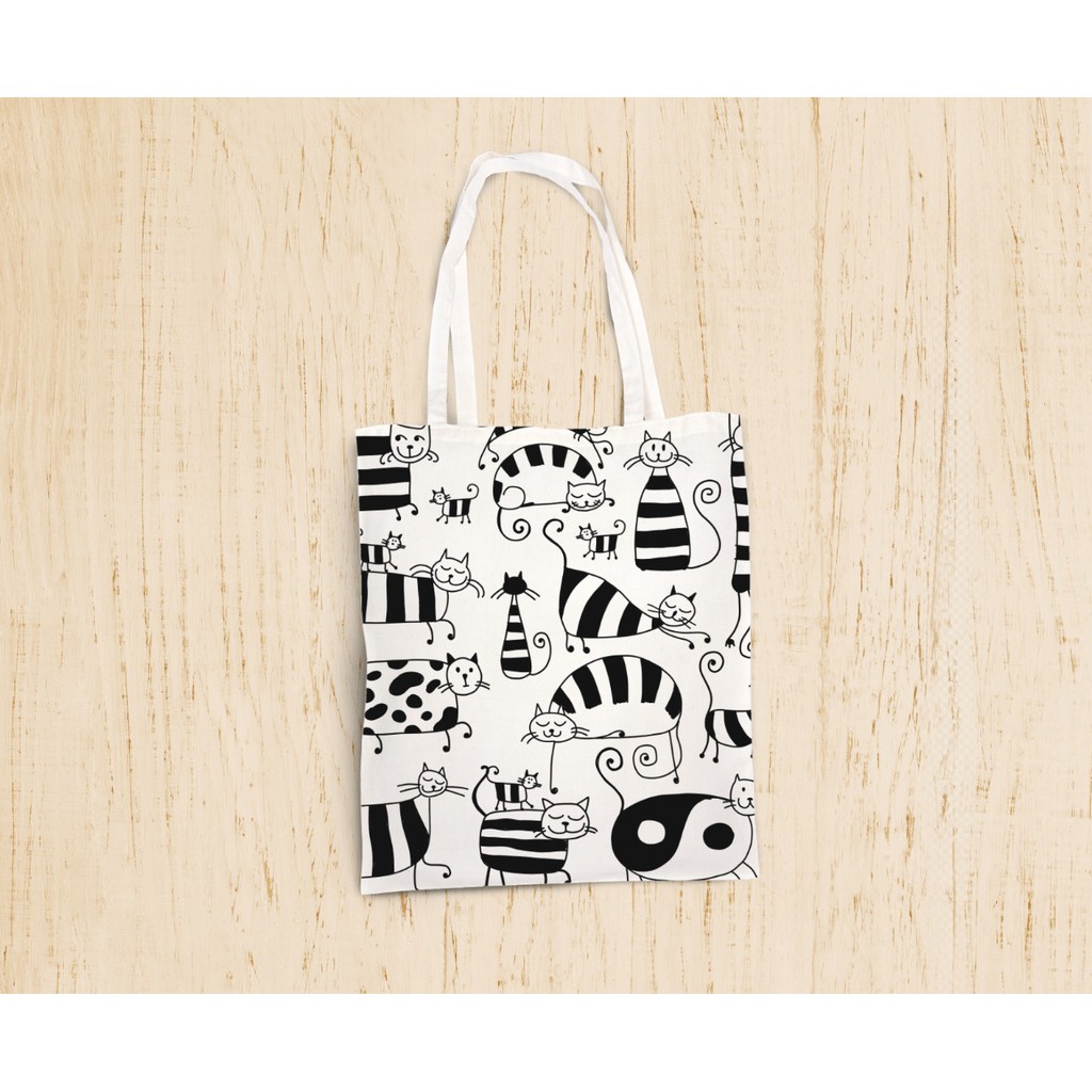 

Tas Tote Kanvas Blacu I BLACK & WHITE CAT I KKTT53