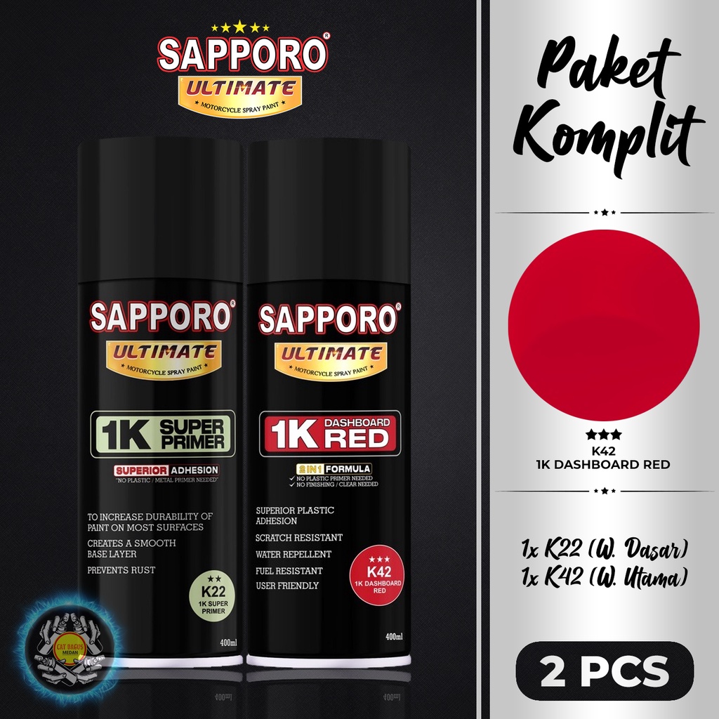 PAKET SAPPORO ULTIMATE K42 1K DASHBOARD RED WARNA MERAH DASBOR ASLI PABRIK CAT SEMPROT 400 ML COATIN