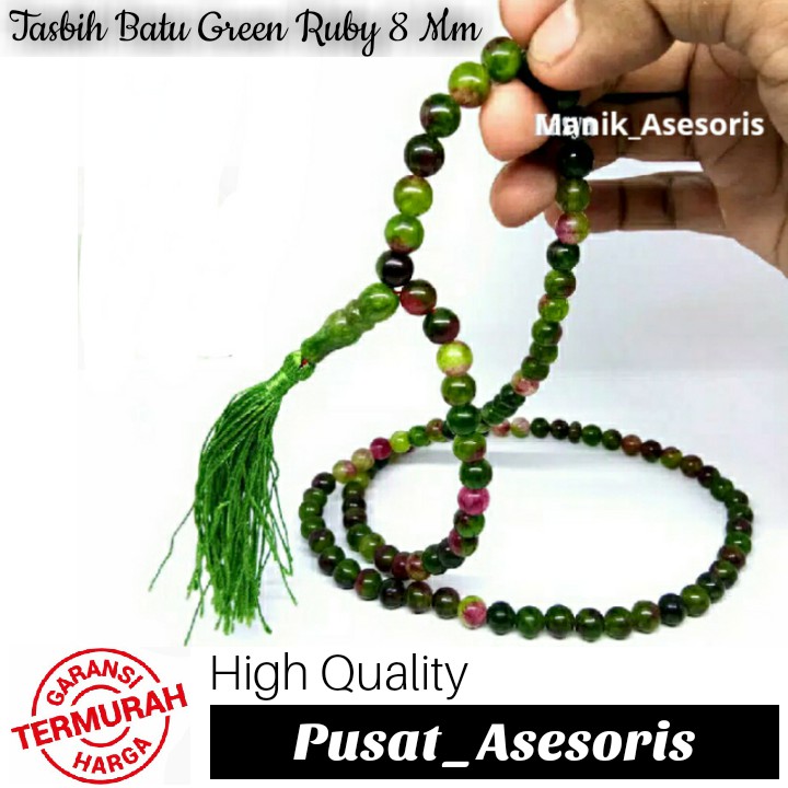 Tasbih Batu Giok Hijau Lumut Suliki 99 Butir Rumbai Hitam Merah Biru Ungu Hijau / Lumut Gradasi