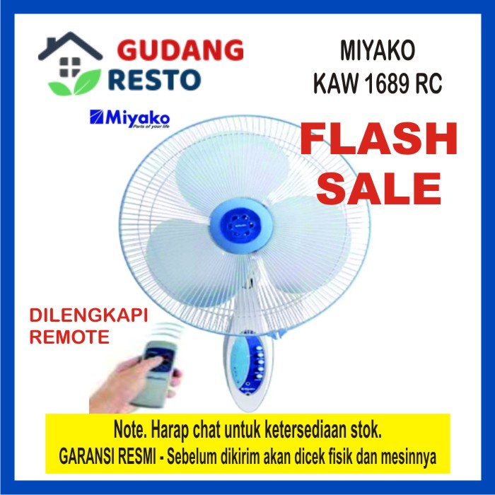 Miyako Wall Fan KAW 1689RC / 1689 RC Kipas Angin Dinding dengan REMOTE