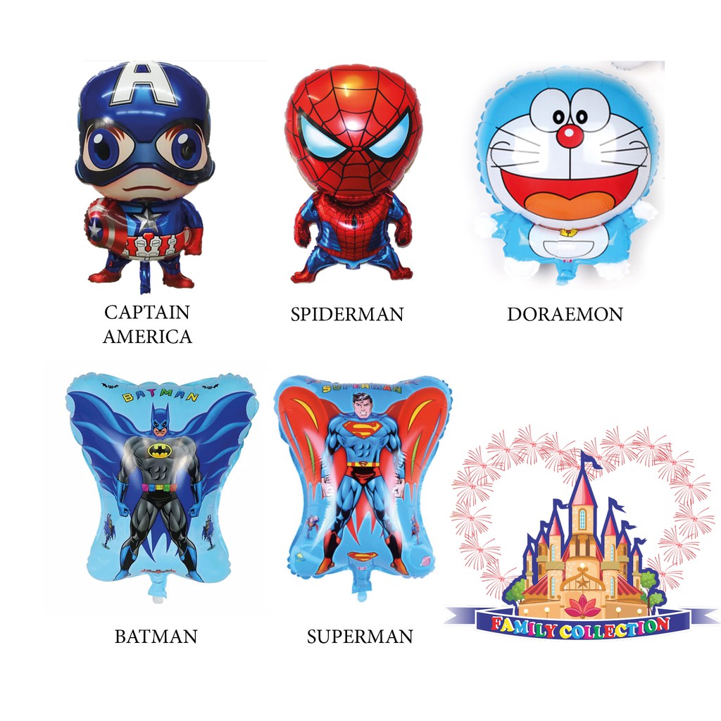 Balon Karakter Foil Captain America/Batman/Superman/Spiderman/Doraemon Balon cowok dekorasi pesta