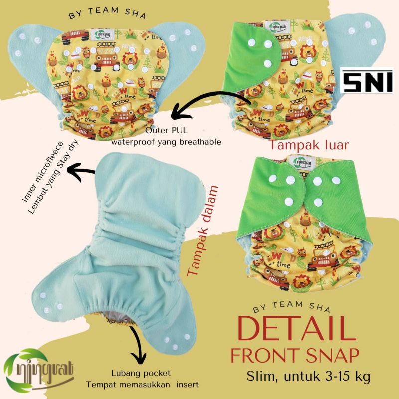 Clodi Ningrat Popok Bayi Cuci Ulang  Front Snap /PULL PANT Insert dan Cover Terpisah 3-15Kg