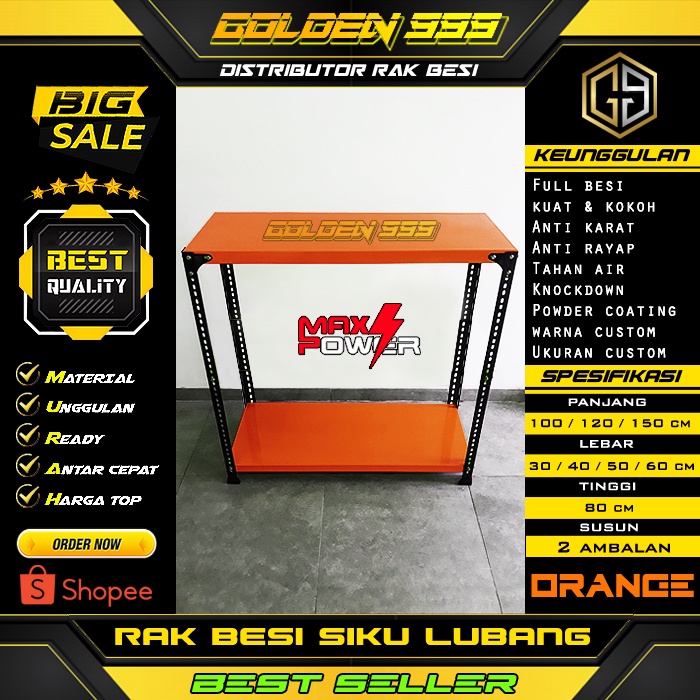 Rak besi siku lubang I 30x120x80 cm  I rak 2 susun I rak susun I rak dapur I rak gudang I rak buku I