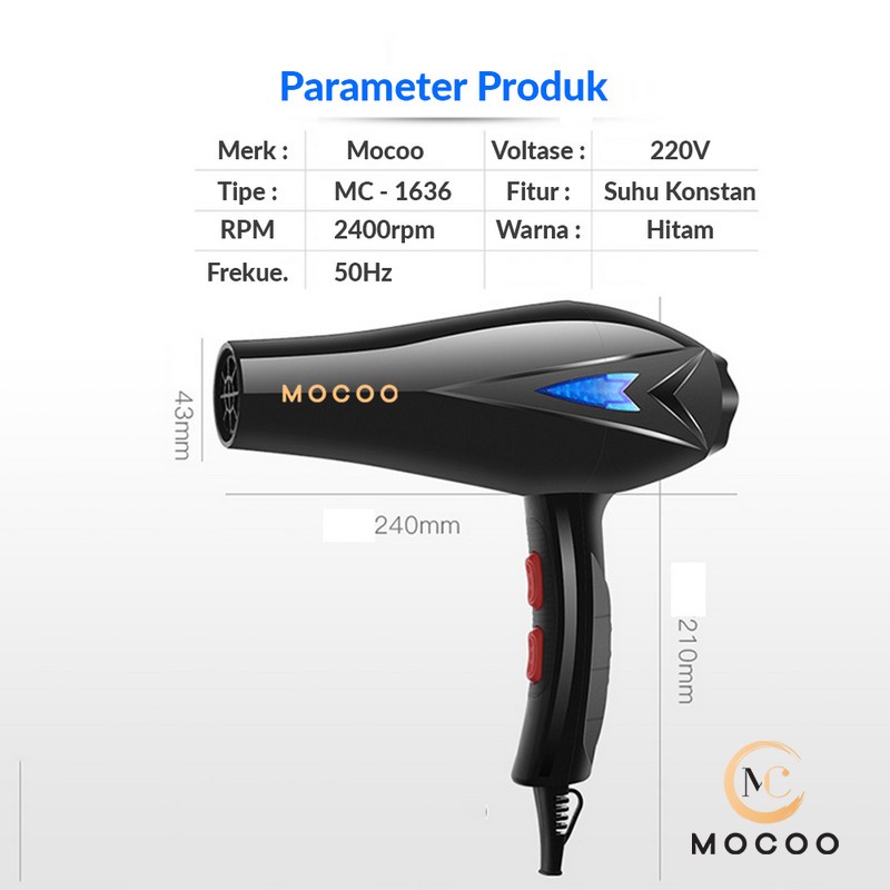 MOCOO Pengering Rambut Professional Hair Dryer Professional ( Free Sisir )MC-1636