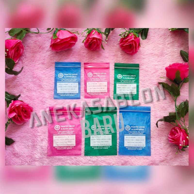 Plastik Klip Sablon 8.7x13cm Bungkus Obat Merah Biru Hijau