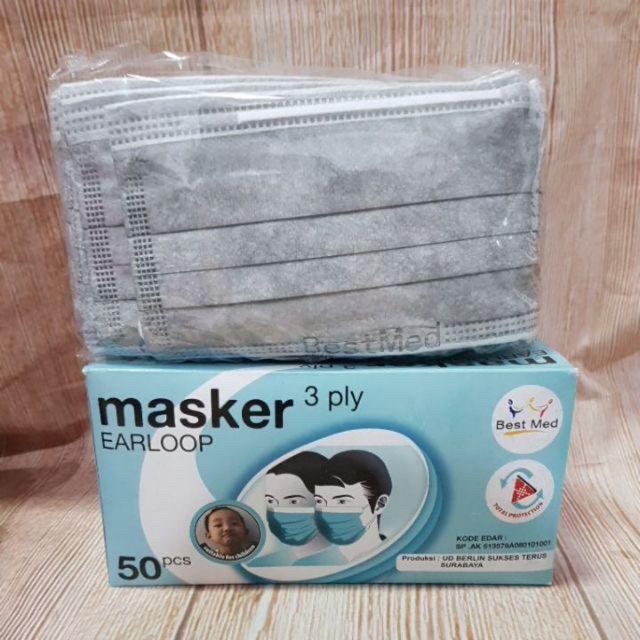 Masker Earloop best med 3 ply 50pcs bestmed / alkindo cantolan telinga