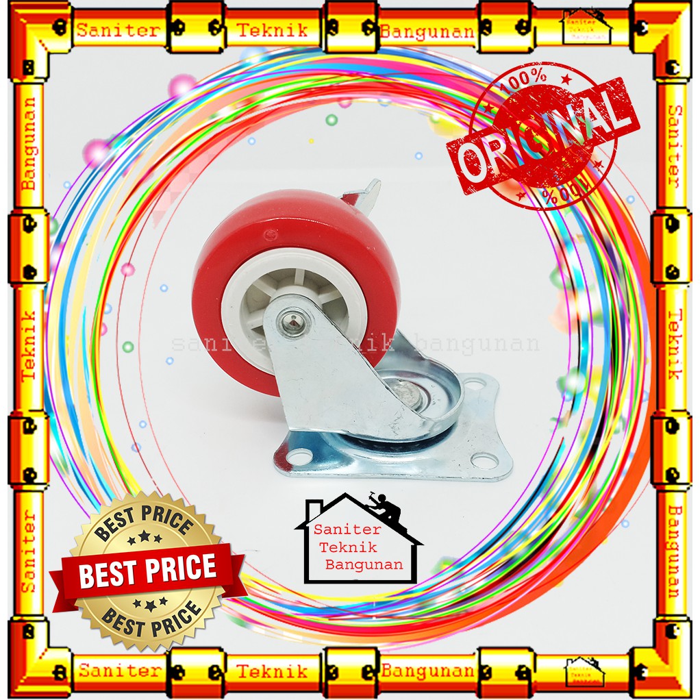 RODA KASTOR FRT/GNT MERAH + REM-RODA TOLEY TROLI ETALASE MEJA 2&quot; INCH