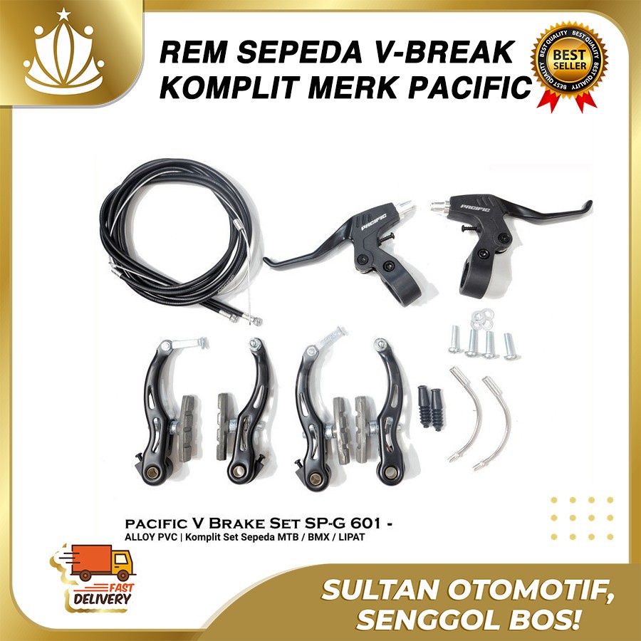 Rem Sepeda V BRAKE SET PACIFIC KOMPLIT Alloy Pvc Sepeda Lipat, BMX,MTB