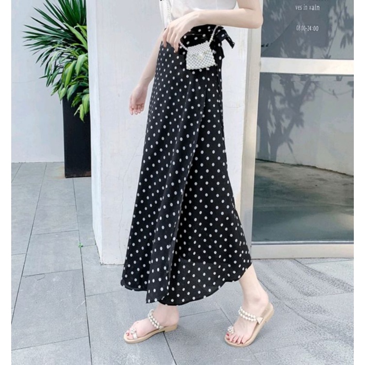 ROK STRAP ROK TALI SHAKILA ROK KOREA TALI STYLE ROK WANITA BAHAN SHAKILA STREAT ALL SIZE FIT TO XL BAWAHAN PANJANG KOREA LONG SKIRT STRAP POLOS-Polkadot