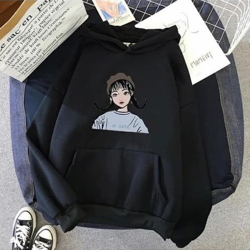 Sweater Hoodie Wanita So Cute Sweater Fleece Kekinian-1