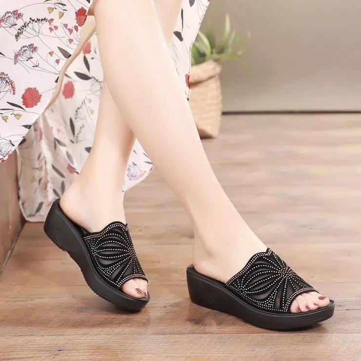 "SUS.11Ma22ᵞ" Sandal Sofiya // Sandal Wanita Andin // Sandal Wedges Calbie Kekinian Trend Import kor