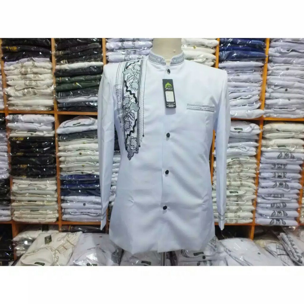 Jasko Tasik Sorban Batik Putih | Jaskoko Motif Sorban Batik Putih | Jas Koko Bordir Batik Putih