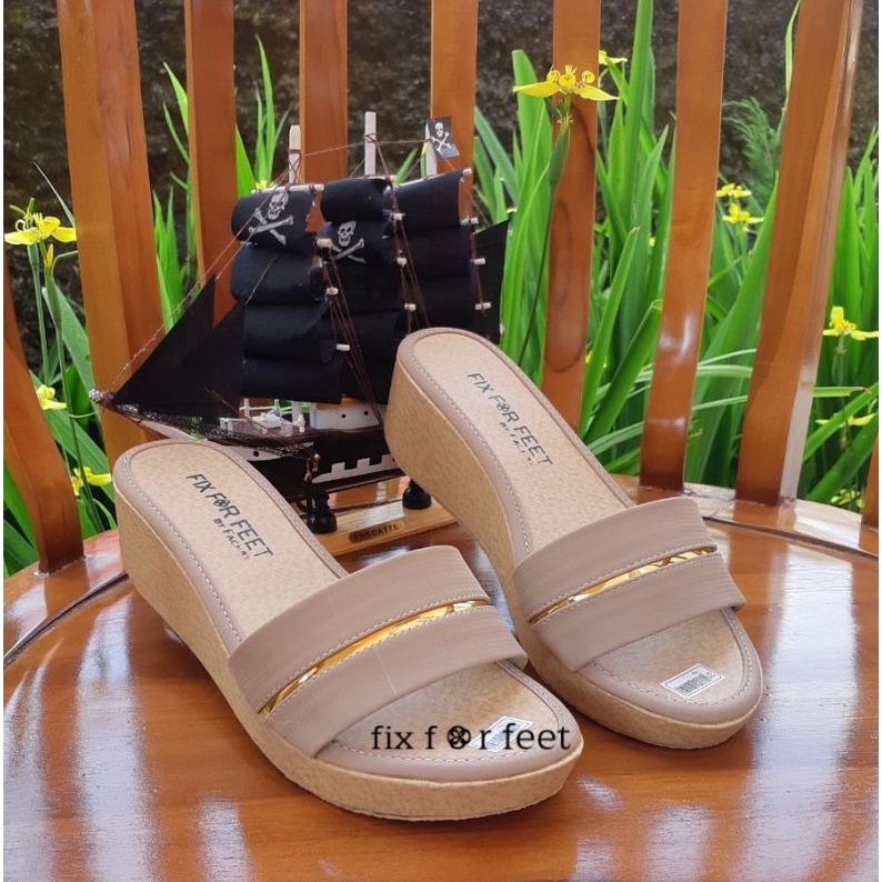fahrie shoes sendal wedges wanita kokop list gold /wedges 5 cm terbaru fh-43