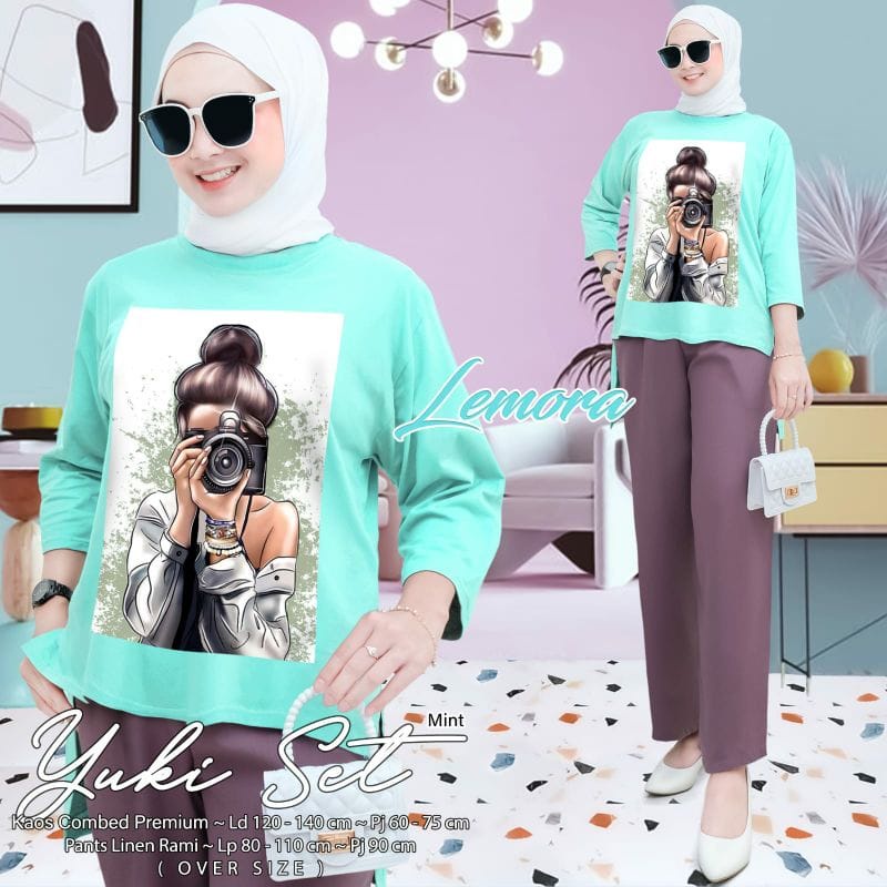 Yuki Set Baju Setelan Wanita Terbaru One Set Jumbo Ld120 cm Setelan Wanita Kekinian Ootd Korean Style