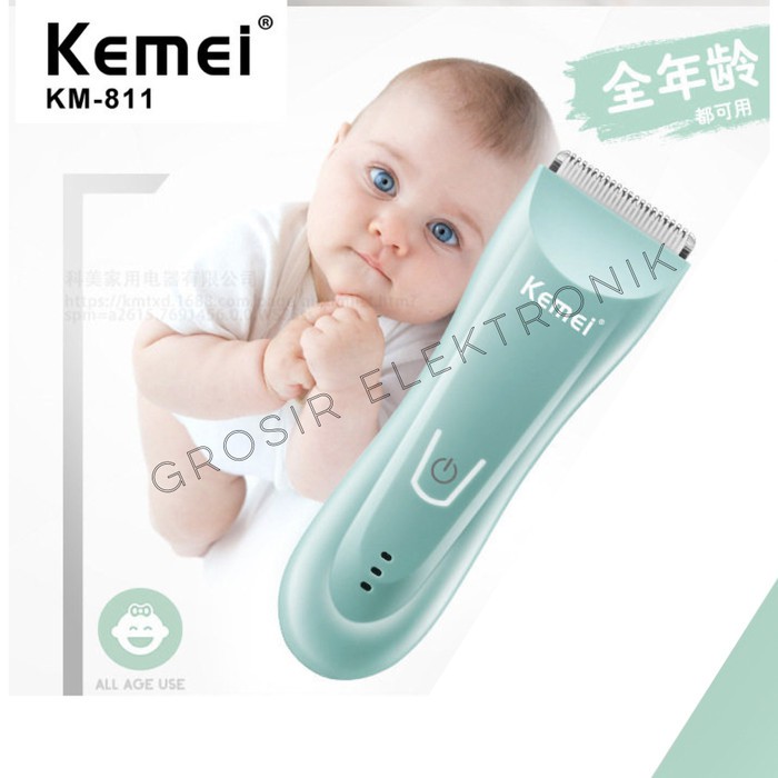 Original Hair Clipper Kemei 811 Alat Mesin Cukur Potong Rambut Anak Bayi Pria wanita cas usb pink