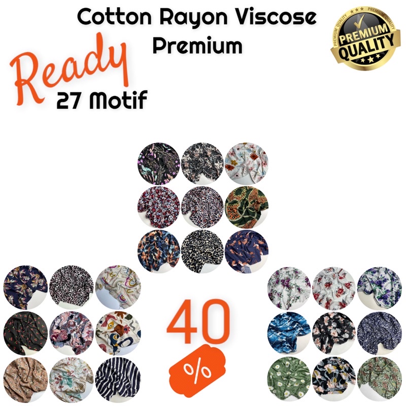 Kain Katun Rayon Viscose Premium High Quality/Dress/Top/Outer/Shirt/Pajamas/Mix Motif Premium/Lebar 