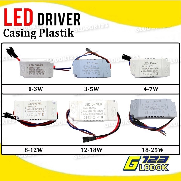 LED Driver 1-3*1Watt, 4-7*1Watt, 8-12*1Watt, 12-18*1Watt Dengan Casing