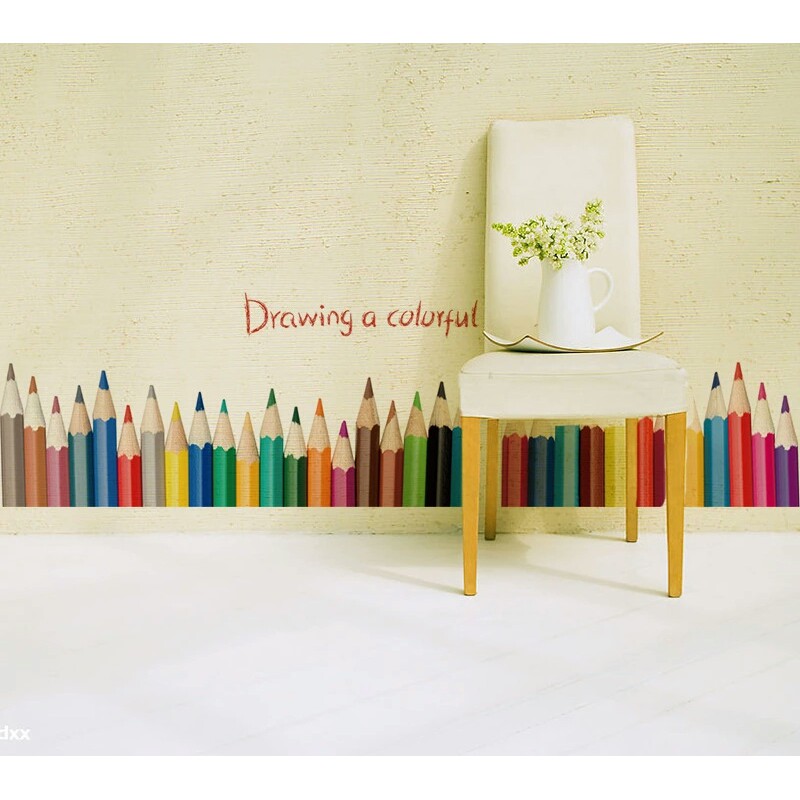 RELIZA WALLSTICKER PENSIL ANAK KIDS DRAWING COLORFUL PAGAR RUMPUT STIKER DINDING 7014