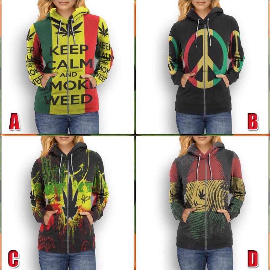 Jaket Hoodie Artistic Design Jamaica Reggae SKU-7434106539509 Hoodie Fullprint Casual Zipper Hoodie 