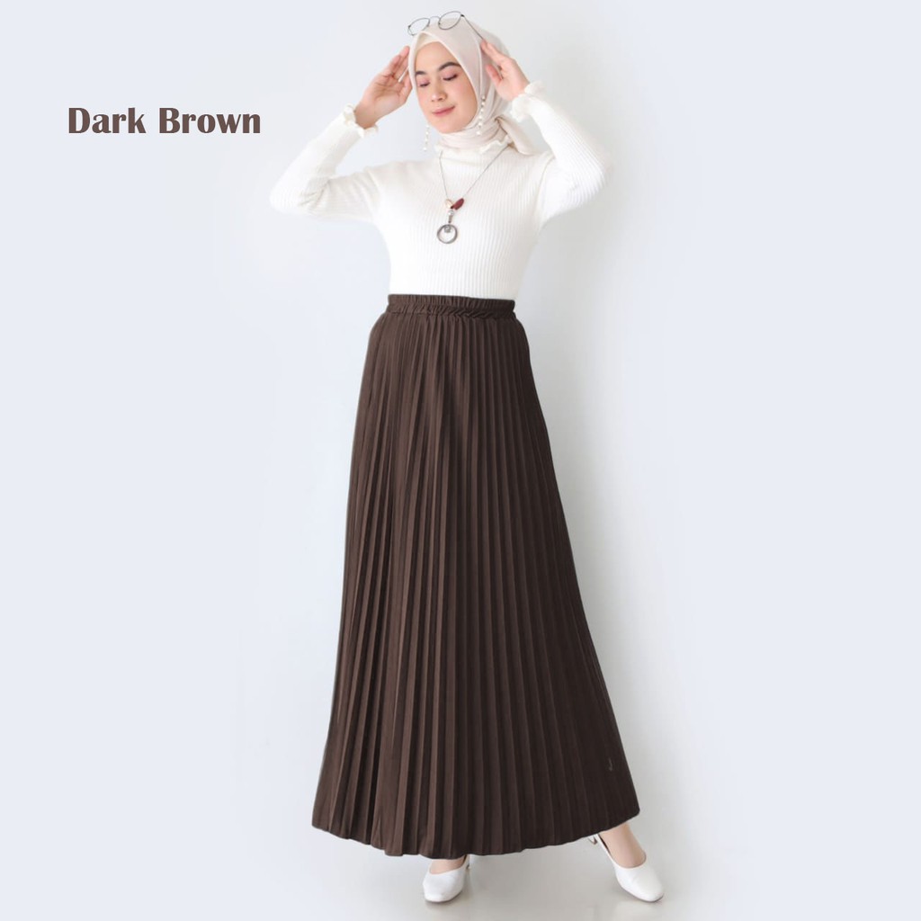 Rok Plisket - Rok  Wanita Bahan Premium ( Varian 1 )-DARK BROWN