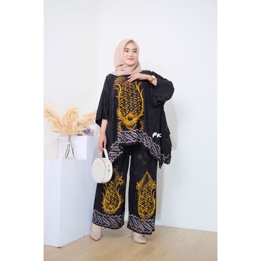 ONE SET WAKA ABSTRAK CAP HANDMADE SIZE JUMBO LD 130 SETELAN KEKINIAN BAJU SETELAN WANITA TERBARU BIGSIZE