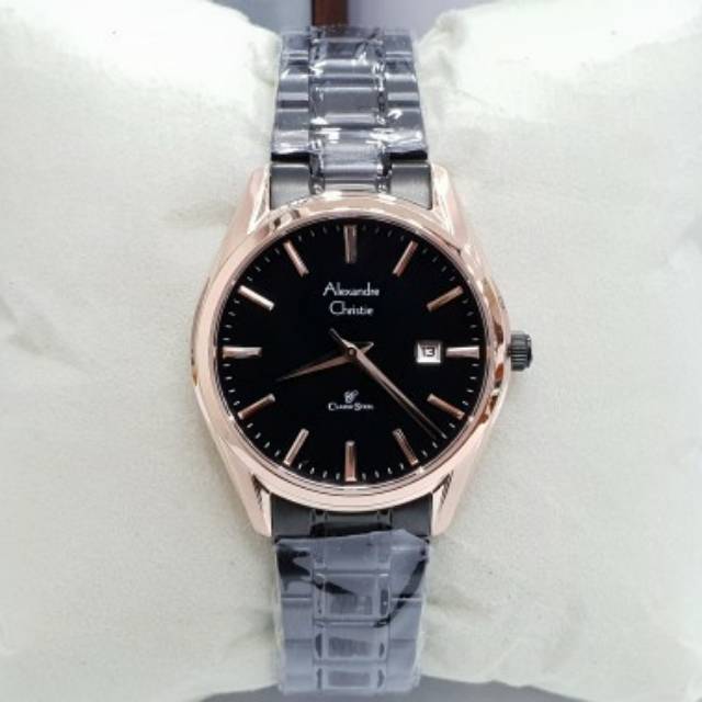 JAM TANGAN WANITA ALEXANDRE CHRISTIE AC 8554 CLASSIC BLACK ROSE GOLD ORIGINAL